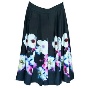 Free People Women's Black Floral Pleated Lined Feminine Skirt Size 4